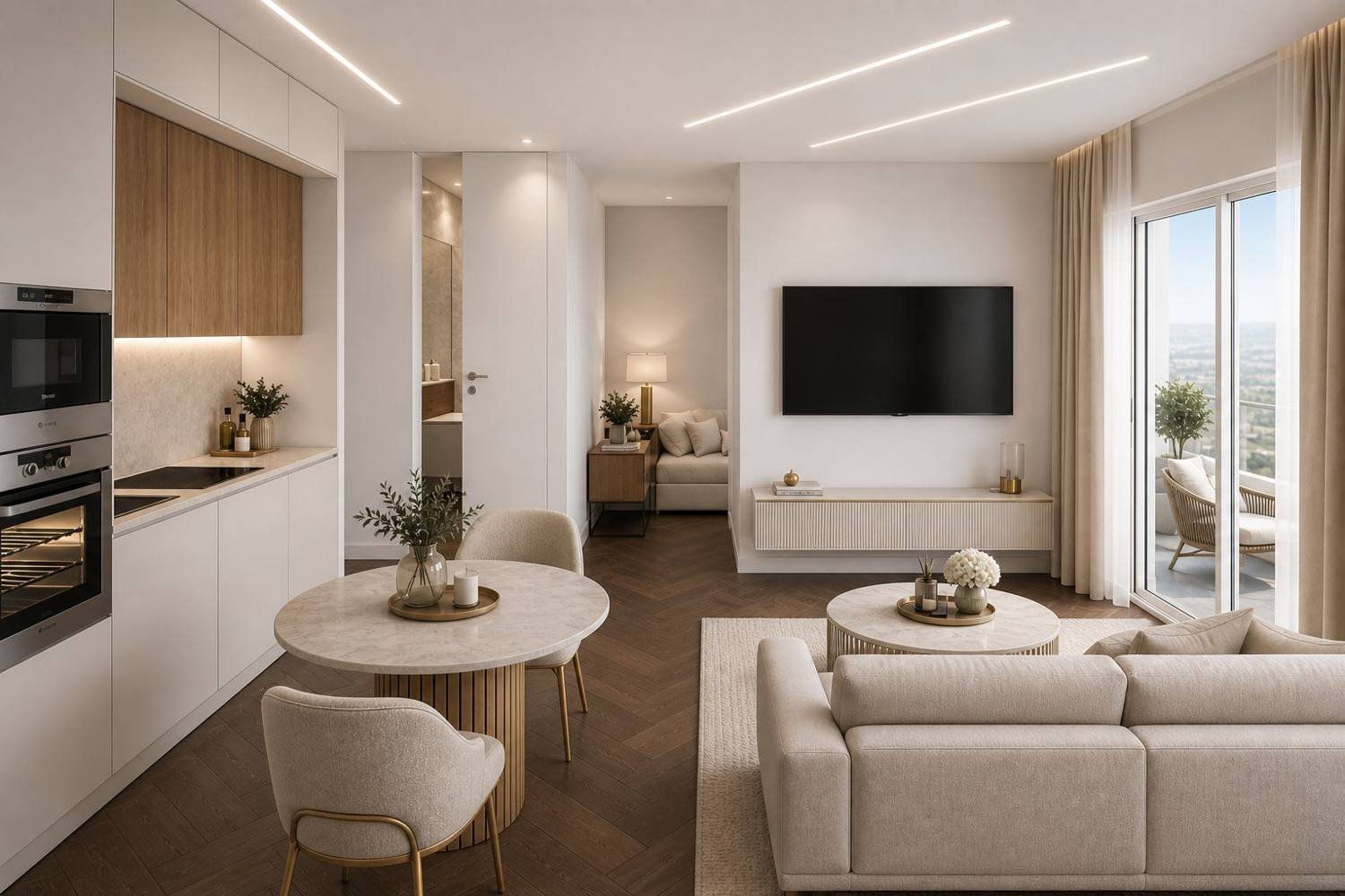 Open kitchen and living, T1
