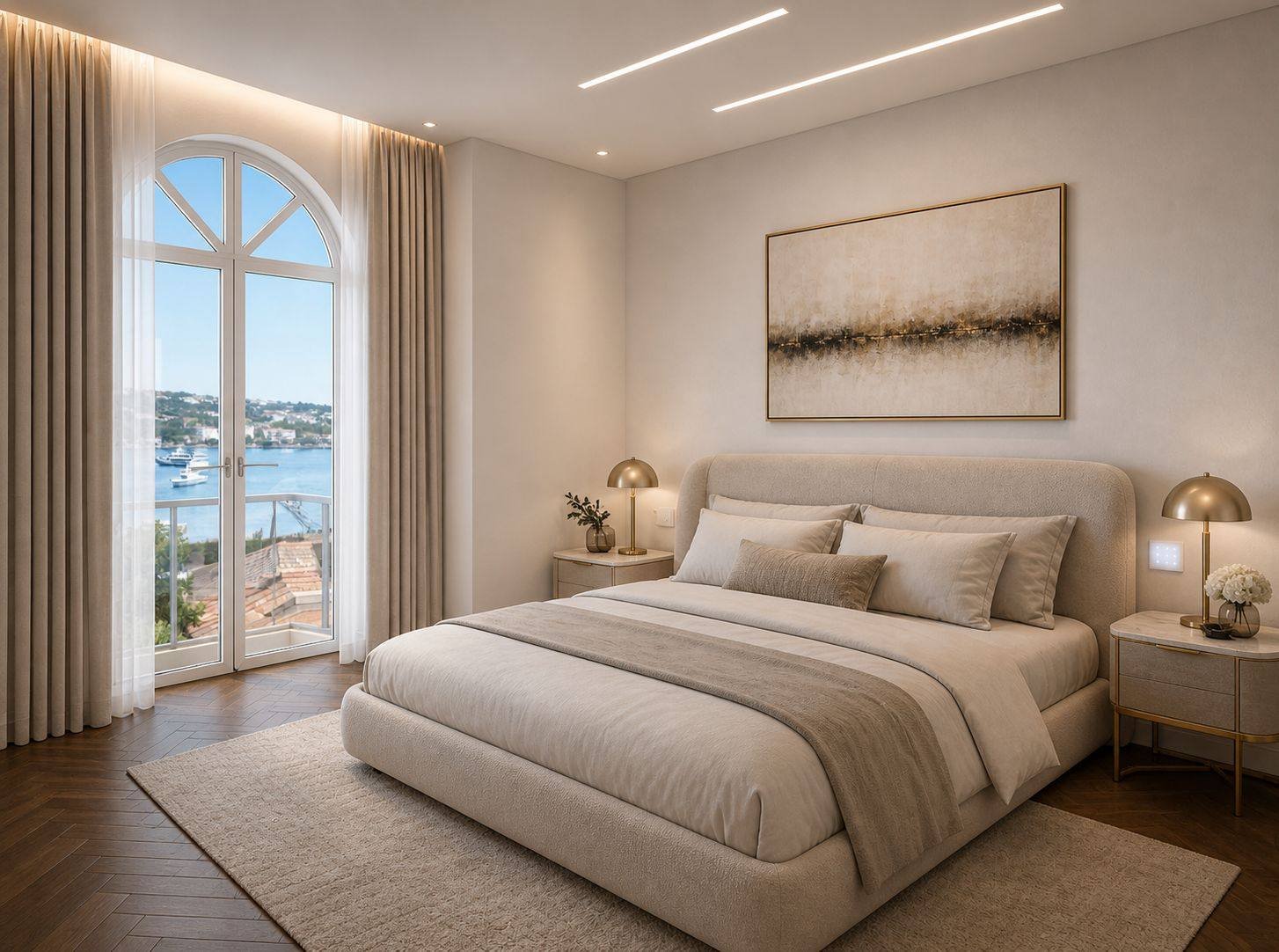 Bedroom with marina view
