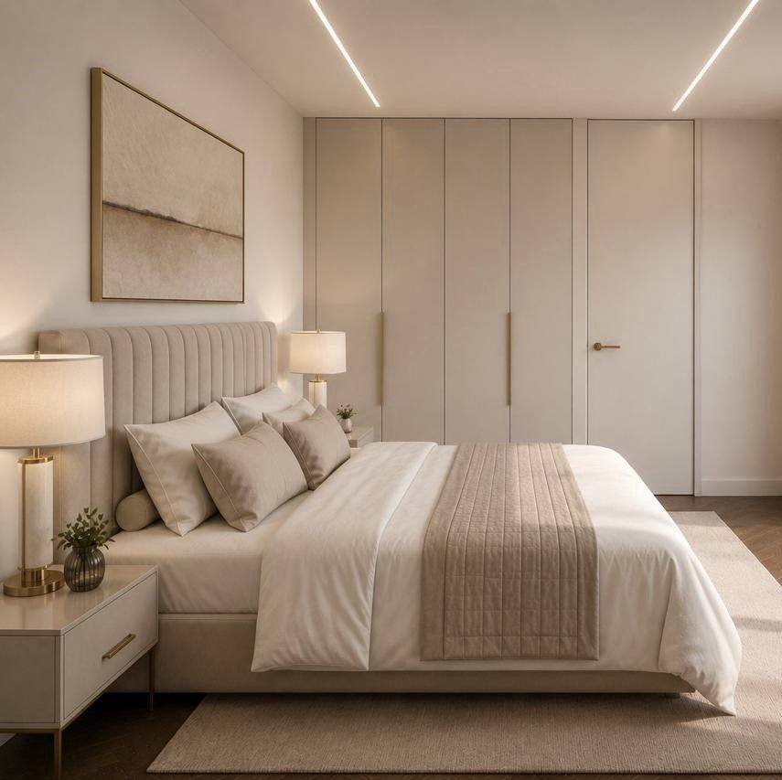 Bedroom with full-height wardrobes