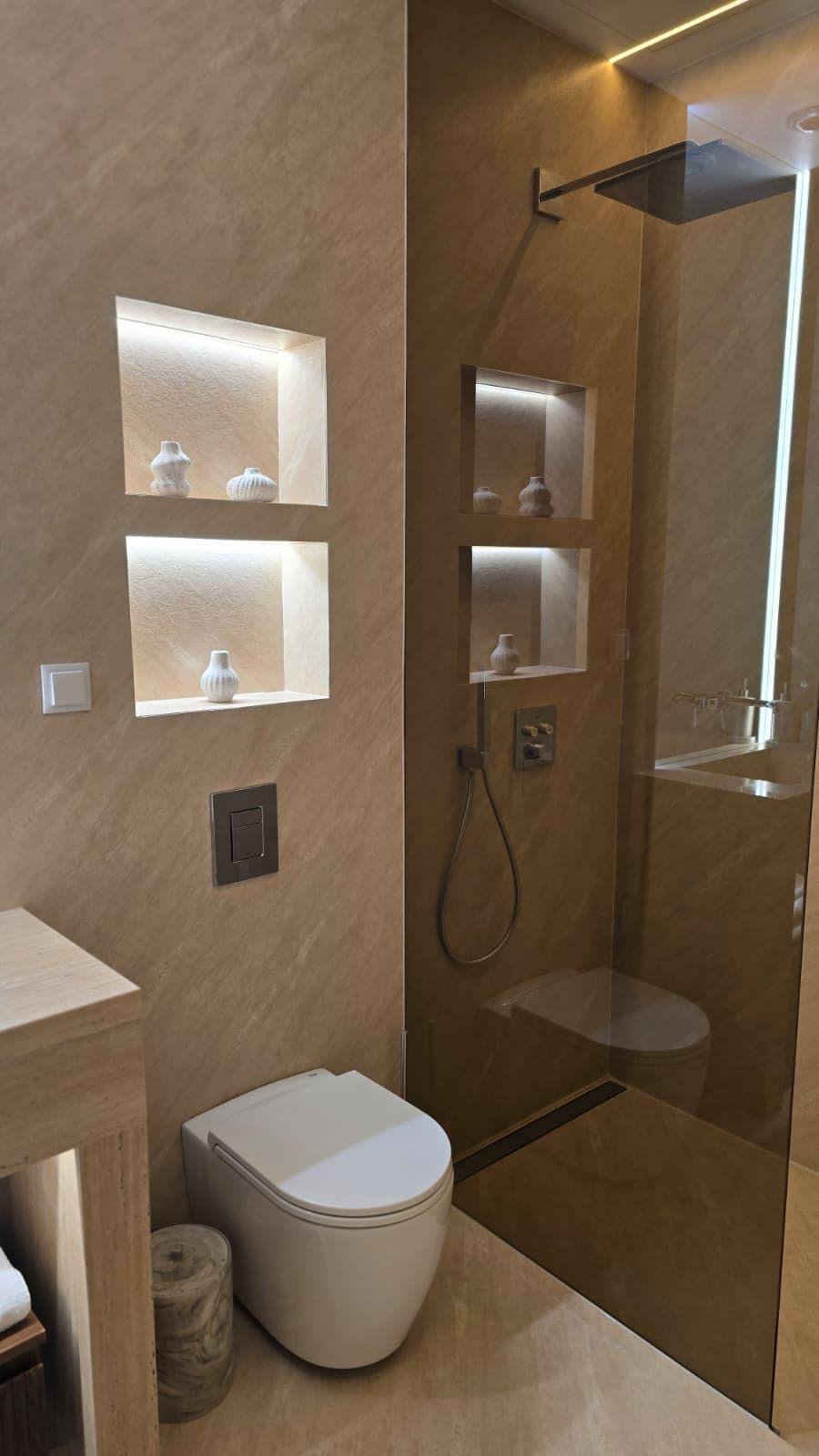 Shower with lit shelving